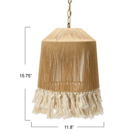 Creative Co-Op EC0905 Coastal Lamp with Natural Paper Rope Shades, Fringe Detail and Iron Base Pendant, 11.75"