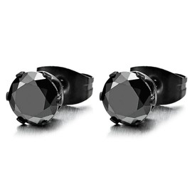 4MM Black Cubic Zirconia Mens Ladies Black Stud Earrings Stainless Steel, 1 Pair