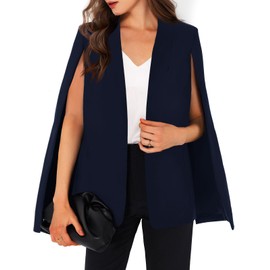 GAMISOTE Womens Cape Blazer Split Open Front Cloak Jacket Workwear Dark Blue