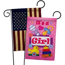 Breeze Decor Baby Girl Garden Flag Pack Celebration New Born Shower Boy Occasion Anniversary Party USA Vintage Applique House Decoration Banner Small Yard Gift Double-Sided, Imported