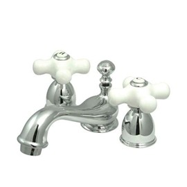 Kingston Brass KS3951PX Restoration Mini Widespread Lavatory Faucet with Porcelain Cross Handle, Polished Chrome,4-Inch Adjustable Center