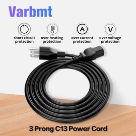 (3 Pack) Varbmt 6FT AC Power Cord, 10A 125V Power Cord, 3 Prong Power Cable Made for Desktop Computer, LCD Plasma TV, Scanner, PC, Printer, Amplifier, Speaker, Projector, Monitor Power Cable