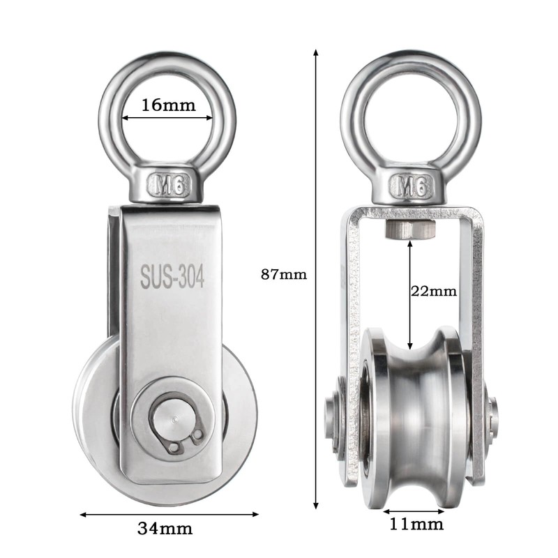 Pulley with 2 Ball Bearings, Fitness 304 Stainless Steel Pulley