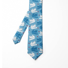 Ambesonne Necktie, Columbus Day Celebration, 3.7", Blue Red and White