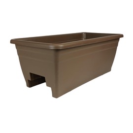 The HC Companies Deck Railing Planter Box w/Removable Drain Plugs - Lightweight & Weatherproof Plastic Flower Box - Balcony Planters for Railing and Fence (24”, Chocolate)