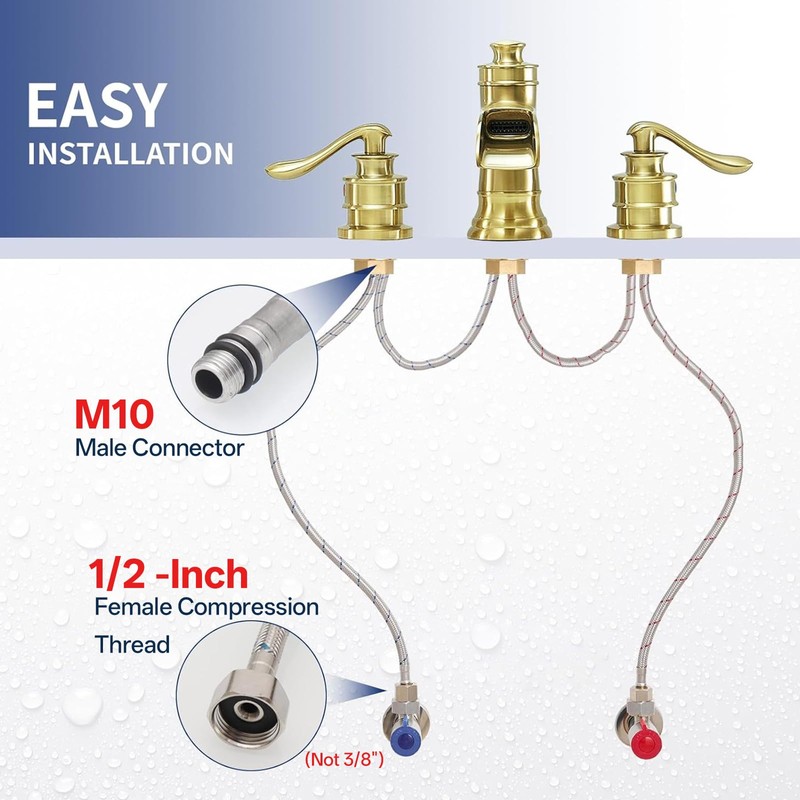 BWE 24" Length Faucet Supply Lines,1/2 -Inch Female Compression Thread