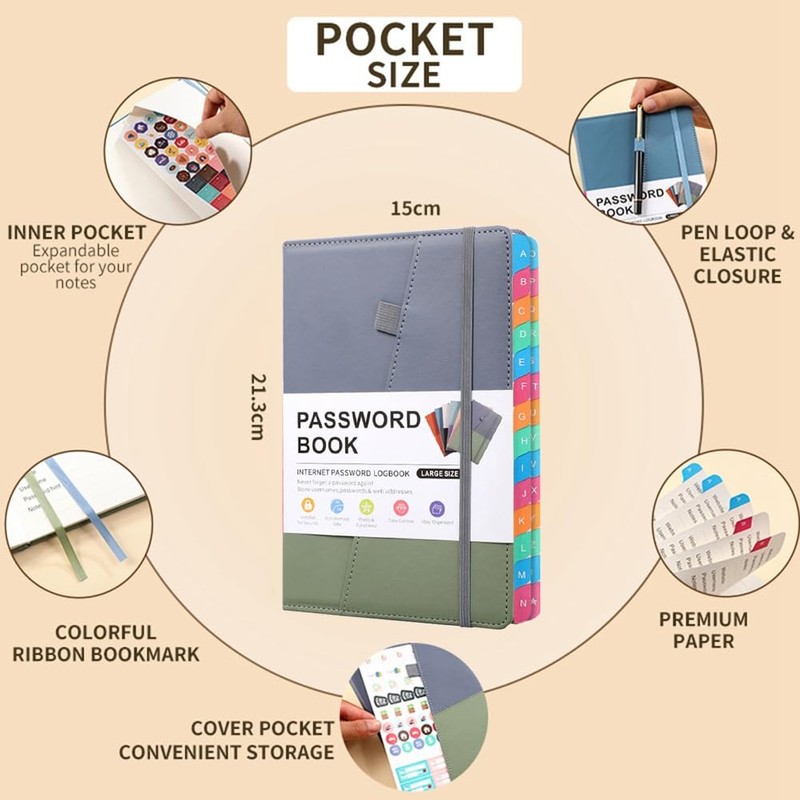 Cikoopul Password Keeper Book with Alphabetical Tabs for Seniors, Password