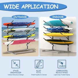 YAGEANNL 4-Tier Freestanding Surfboard Rack, Watersport Kayak and Kayaks Rack with Two Silicone Mat, Kayak Storage Rack for SUP, Surfboard, Paddle, Ski, Skateboards