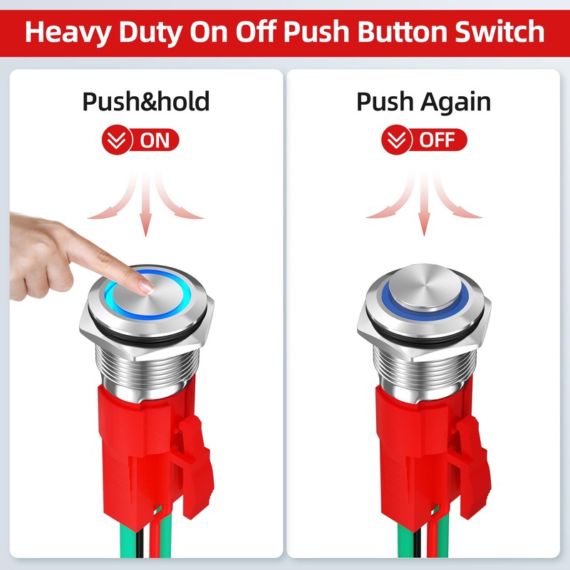 12V Latching Push Button Switch 20A Heavy Duty DC 12