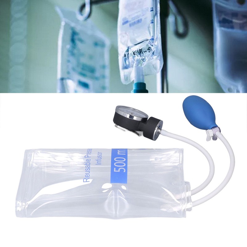 500ml Pressure Infuser Bag with Gauge and Pump Transparent Hospital