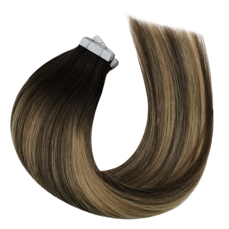 Moresoo Tape in Hair Extensions Human Hair Balayage Tape in