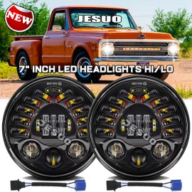 JESUO Pair 7" inch LED Headlights Skull DRL for Chevy C10 C20 Pickup G10 G20 Nova