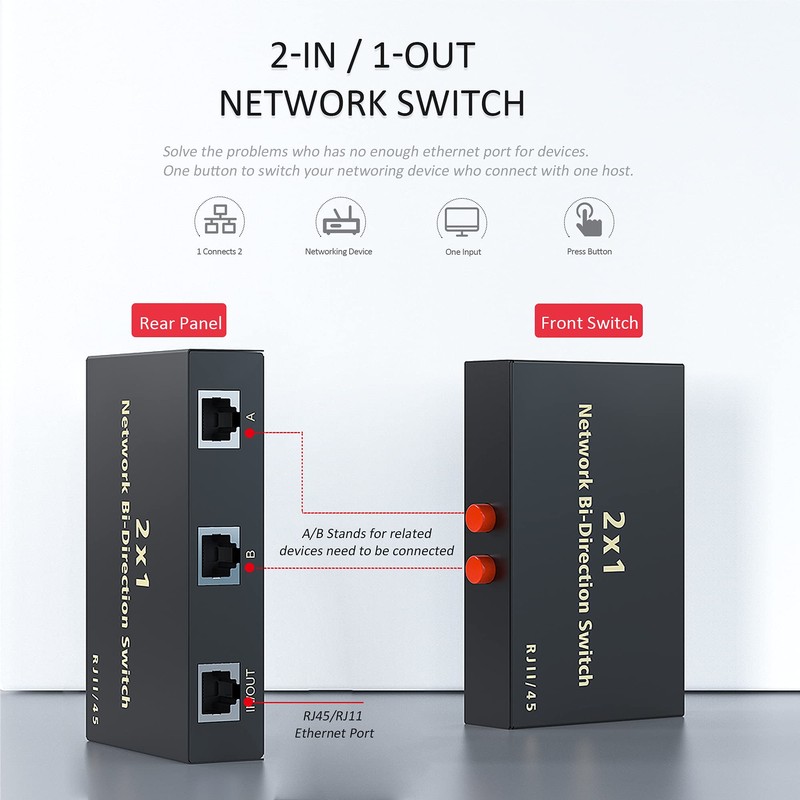 RJ45 Network Switch Selector 2x1 Ethernet RJ45 Network Switch Splitter