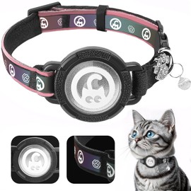 ONEONTA Cat Collar Airtag, Airtag Collar Cat Breakaway, Airtag Cat Reflective, Airtag Cat Collar with Airtag Case and Bell, Comfortable Padding, Adjustable, Durable, Pink, XS