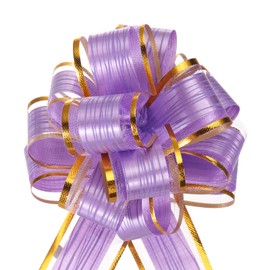 MECCANIXITY 5pcs 6 Inch Large Pull Bow Gift Wrapping Bows Ribbon Organza Bows Purple for Wedding Baskets Presents Christmas Party