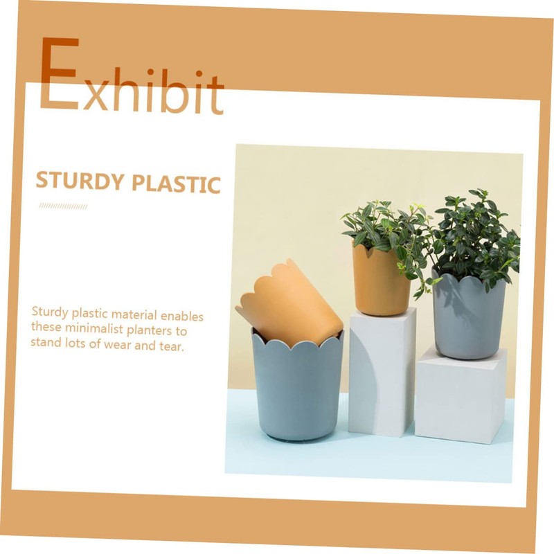 Sosoport 10sets Breathable Plastic Flowerpots with Tray Scalloped Design Nursery