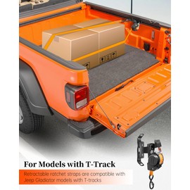2PCS Retractable T-Slot Tie Down Ratchet Strap for Models with T-Track (Carriages or Luggage Eacks), Compatible with Dodge Ram 1500(Carriage Reserved Hole Installation) T-Slot Rack Accessories