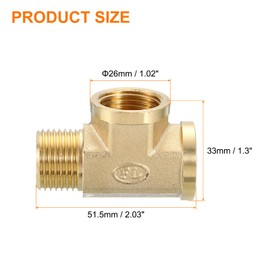 sourcing map Brass Tee Pipe Fitting, G1/2" x G1/2" x G1/2" 3 Way T-Connector Fitting Coupler Adapter for Gas Transport Connect Pipelines, 1 Pcs
