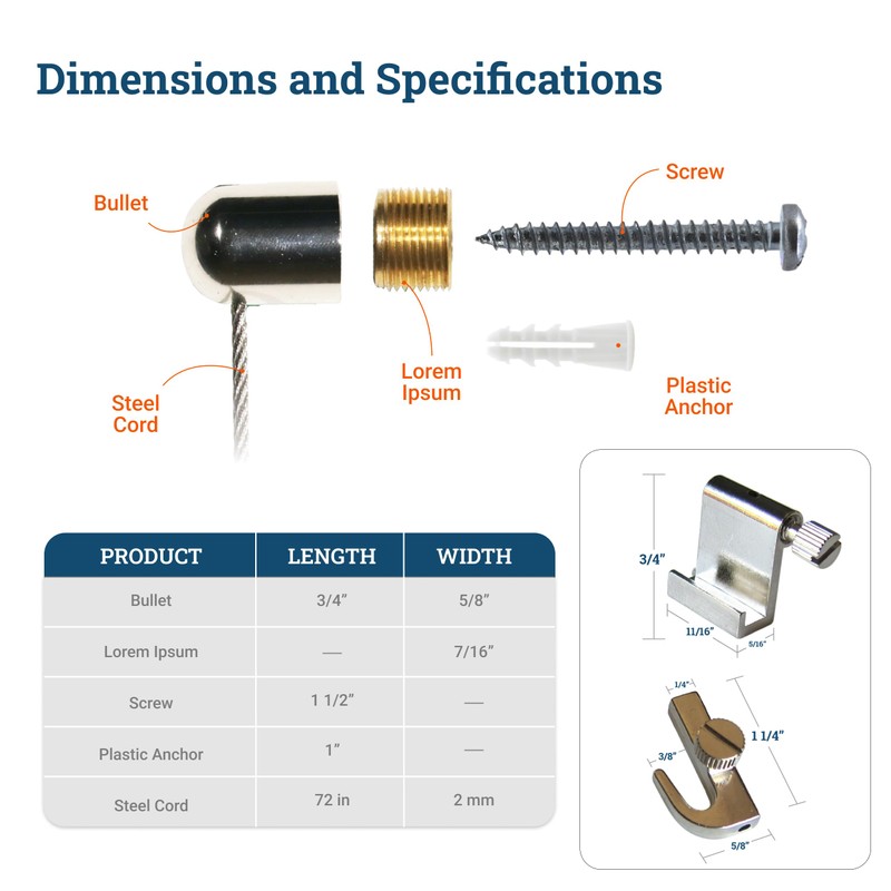 PHS Adjustable Picture Hanging System - Bullet Hanger with Steel