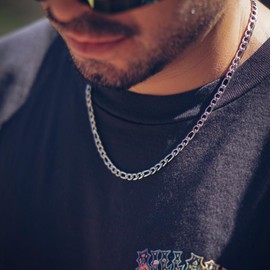 DVRK® Men's Silver Chain with Base Made of 316L Stainless Steel - Men's Silver Chain Made of 316L Stainless Steel - Men's Silver Chain 55 cm - Cord - Cuban (55 cm, Silver), Stainless steel, silver, No