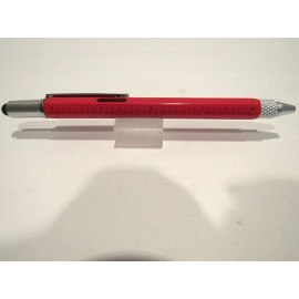 TERZETTI LEVELER BALLPOINT PEN WITH STYLUS AND RULER- RED- MULTI FUNCTION