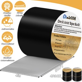 Oleitodh 4 Rolls Butyl Joist Tape for decking, 4 Inch x 50 Feet Weatherproof Butyl Sealant Deck Tape Joist-Beam Deck Joist Tape Bulk for Wood Joists Decks Beams Roof