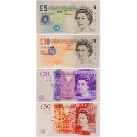 UK POUND Note Money Novelty Erasers - Realistic £5 £10 £20 & £50 Notes - Set of 4