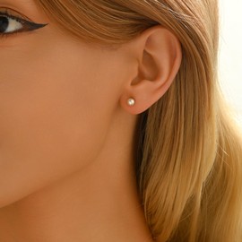 Dabovos Pearl Stud Earrings for Women 18K Gold Plated 4 mm Pearl Earrings Dainty Hypoallergenic Earrings