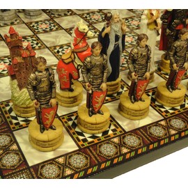 HPL Medieval Times King Arthur / Lancelot Camelot Knights Chess Men Set W/ 14" Mosaic Color Board