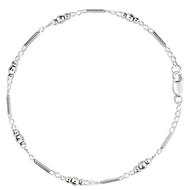 Fancy Link With Faceted Beads Chain Anklet In Sterling Silver (9 Inches Length)