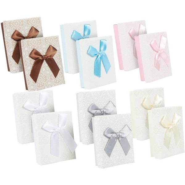 Small Gift Box Set - 12-Piece Cardboard Bows Jewelry Gift Box with Lids - Bridesmaid Gift Box for Anniversaries, Wedding, Birthday, Valentine's Day - 6 Colors, 3.6 x 1.1 x 2.7 Inches