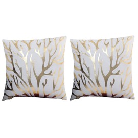KIRALOVE Two pillow cases 40x40 cm sofa cushion - bedroom - square decorative pillow - deer - white color - bed - home - gift idea - fantasy - branches - horns - reindeer - gold print - tree - elk