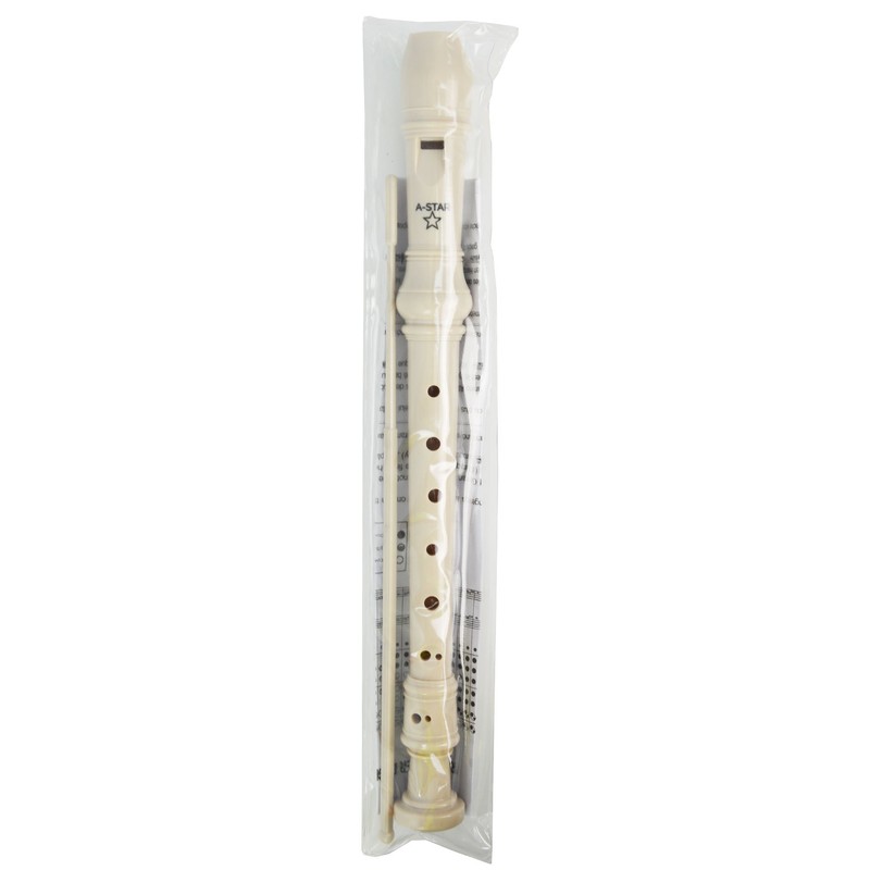 A-Star Soprano/Descant School Recorder, English/Baroque fingering with Fingering Chart, Protective