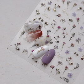 1 Sheets Flower Nail Stickers for Nail Art 5D Self Adhesive Embossed Rose Nail Art Stickers Dried Floral Nail Decals Gold Nail Design Flowers Supplies for Women
