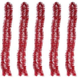 POFET 5 x Red Tinsel Garland 2M Metallic Glitter Hanging Decoration for Christmas Tree Wreath Wedding Party