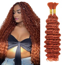 Boho Hair for Braiding 16 Inch Ginger #350 Human Braiding Hair for Boho Braids Human Curly Hair for Boho Knotless Braids 2 Bundles 100g Deep Wave Bulk Human Hair for Braiding (Ginger #350, 16 Inch)