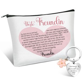 Xuniea Set of 2 Best Friend Gifts Including Friendship Cosmetic Bag, Small Toiletry Bag, Girlfriend Keyring with Heart Engraving for Girlfriends for Birthday, Farewell, multicoloured