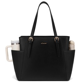 LOVEVOOK Laptop Tote Bag for Women With Large Cup Holder, Leather Work Tote Bag for Women,15.6 Inch Professional Computer Briefcase Business Teacher Commuter Shoulder Bag,Office Travel Gift