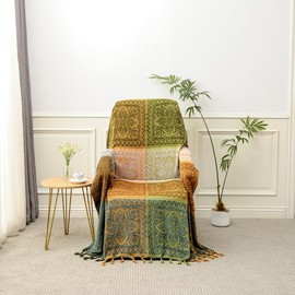 MayNest Bohemian Tribal Throws Blankets Reversible Colorful Red Blue Boho Hippie Chenille Jacquard Fabric Throw Covers Large Couch Furniture Sofa Chair Loveseat Recliner Oversized (Green, S:75x60)