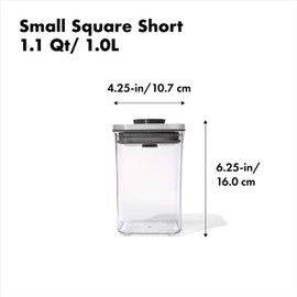 OXO Steel POP Container Small Square Short (1.1 Qt/1 L) - Airtight Food Storage - Ideal for Brown Sugar, Tea,Grey