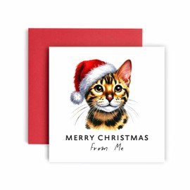 Huxters Christmas Card from the Cat – Bengal Merry Christmas to Cat Mum and Cat Dad – Friends Family First Christmas (Bengal)