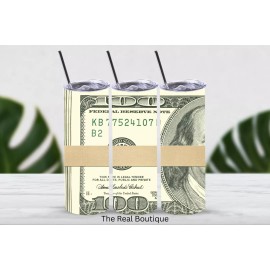 Unbranded Gift Money 100 Dollar Bill Design Stainless Steel Skinny 20oz Tumbler New
