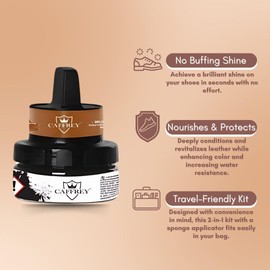 Caffrey Brilliance Instant Shine Cream - Nourishes & Conditions Leather, Water Resistance with Sponge Applicator. (Dark Brown)