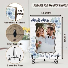 SIXEIGHT Wedding Picture Frame 4x6 Mr & Mrs Wedding Frame Wedding Wooden Photo Frame with Stand Engagement Picture Frame Gifts for Newlywed, Mr And Mrs Our Happily Ever After Photo Frame-A01