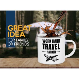 Flairy Land Hiking Camper Mug 12oz - Work Hard Travel Harder - Hiking Buddy Gift Hobby Outdoor Man Nature Travel Adventure Camping Backpacker