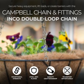 Campbell 0754126 Low Carbon Steel Inco Double Loop Chain in Square Pail, Zinc Plated, #1 Trade, 0.11" Diameter, 450' Length, 155 lbs Load Capacity