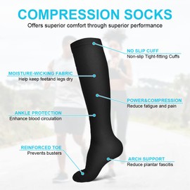 ACWOO Compression Socks for Women & Men, 3 Pairs Non-Slip Breathable Long Tube Compression Socks, Flight Socks Running Socks for Support, Sports, Flying, Maternity Pregnancy, Nurses, Travel