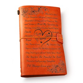 NGAEAK Floral Daughter Leather Journal Notebook from Mom Dad - to My Daughter Engraved Vintage Leather Travel Journal Motivational Embossed Writing Journal Gift for Graduation Birthday Christmas