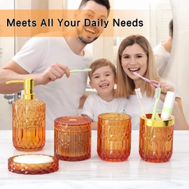 Orange Glass Bathroom Accessories Set 5 Pcs, Orange Bathroom Set, Soap Dispenser and Toothbrush Holder Set, Qtip Holder Set, Vintage Bathroom Sink Set, Cute Bathroom Decor