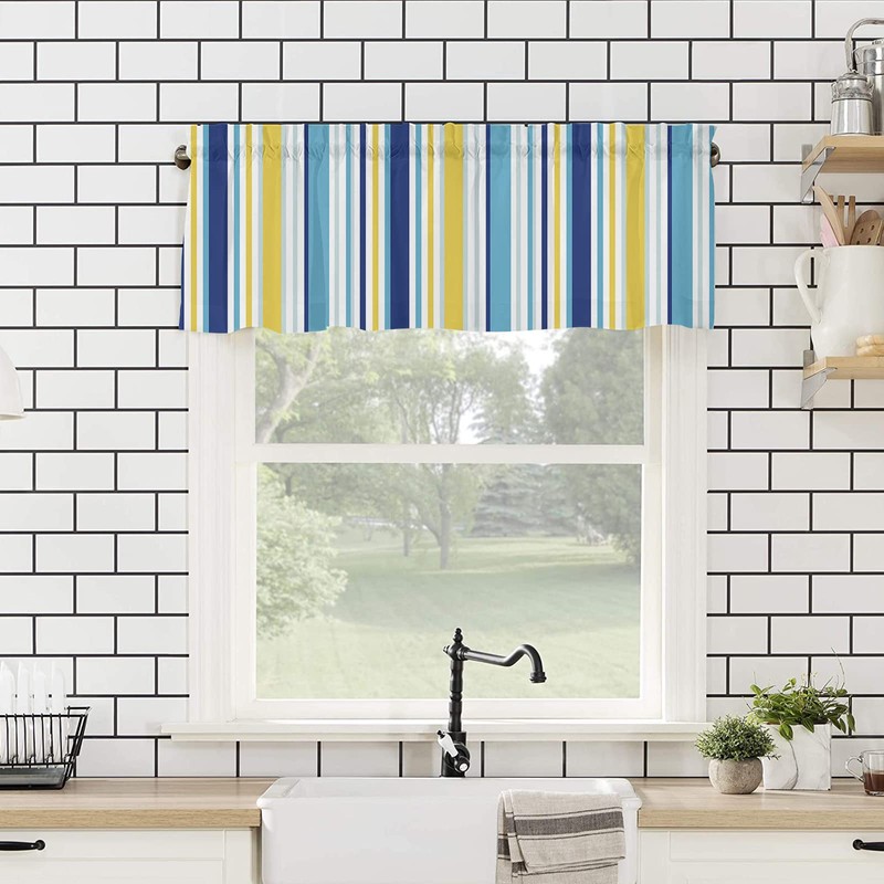 Yellow Blue Stripe Curtains for Living Room/Bedroom/Bathroom/Kitchen Windows - Rod